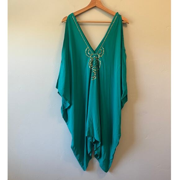Melissa Paige Other - Melissa Paige Turquoise Oversized Swim CoverUp with Gold Sequin Accent